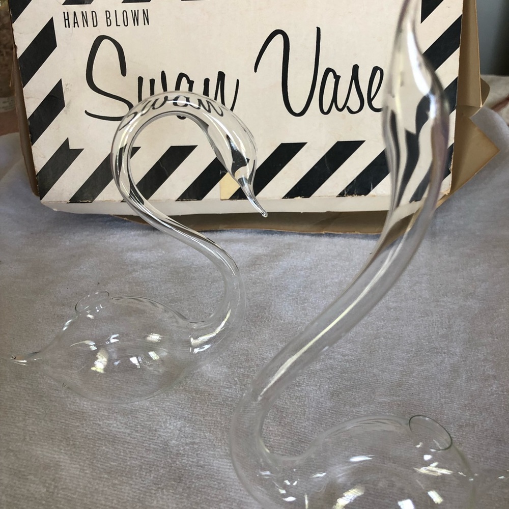 Vintage hand blown clear swan set bud vase